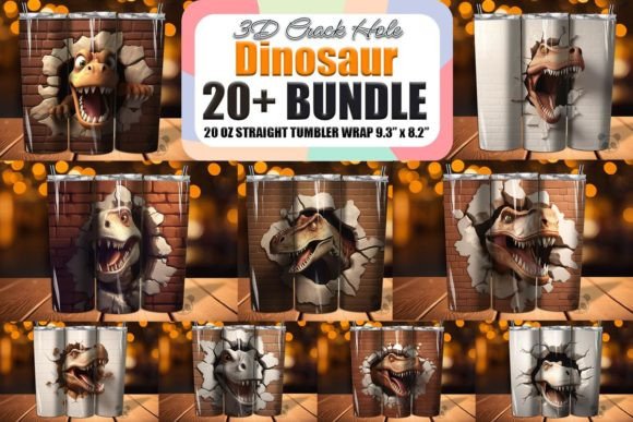 3D Dinosaur Cracked Hole Tumbler Bundle