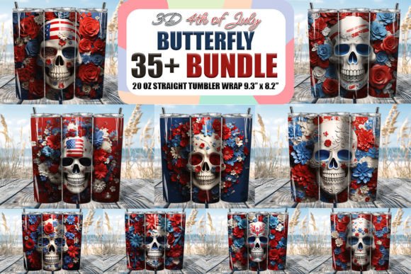 3D Patriotic Skull Tumbler Wrap Bundle