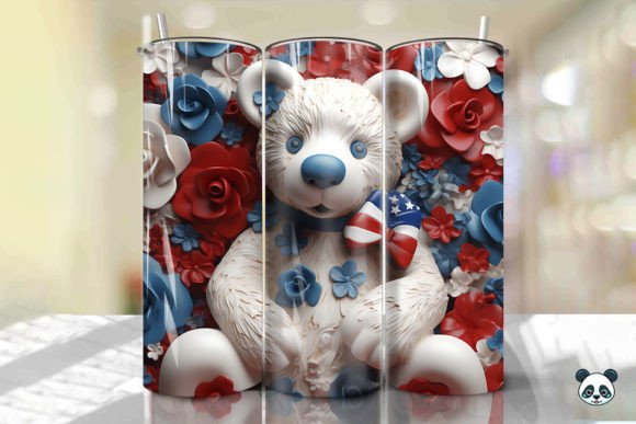 3D Patriotic Teddy Bear Tumbler Wrap