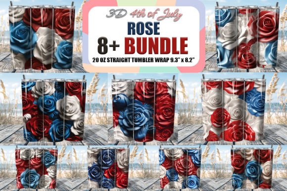 4th of July Rose 3D Seamless Pattern