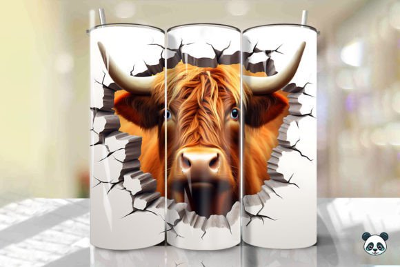Colorful Highland Cow 3D Cracked Hole 8
